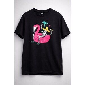 Skeleton Flamingo Graphic T Shirt Large Black Brisco Brands Tee